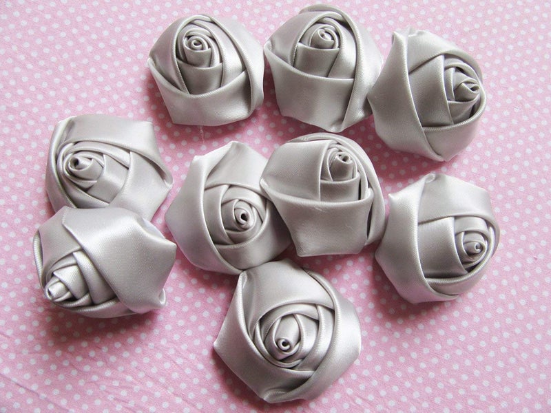 YYCRAFT Pack of 20pcs Satin 4d Rose 2"" Craft Wedding Bride-Lt.Grey - Image 3